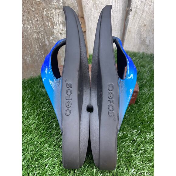 OOFOS OOlala Luxe Flip Flops Black/Bluejay Recovery Sandals Women's 9 - Picture 6 of 7